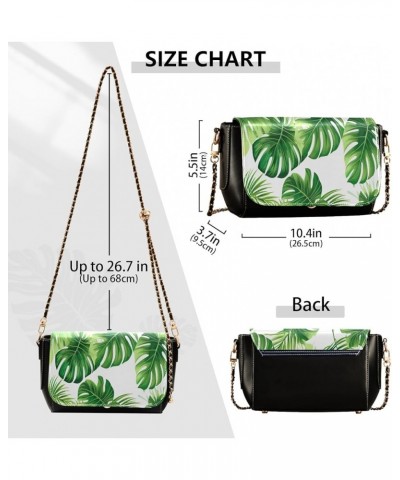 Soccer Ball Floating and Covered in Water Leather Women Crossbody Bag, Gold Chain Crossbody Bag Tropical Leaves on White-3 $1...