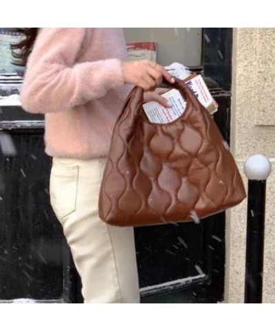 Puffer Tote Bag Fashion Quilted Bag for Women Designer Puffy Purse Handbags Down Padded Brown $16.60 Shoulder Bags