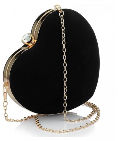 Womens Velour Heart Clutch Bag Vintage Shoulder Handbag Ladies Elegant Purse for Wedding Evening Black $12.18 Evening Bags