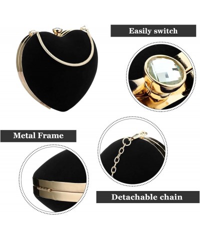 Womens Velour Heart Clutch Bag Vintage Shoulder Handbag Ladies Elegant Purse for Wedding Evening Black $12.18 Evening Bags