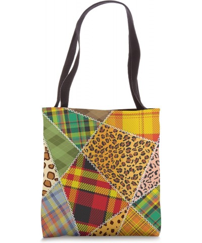 Leopard Print Buffalo Plaid Patchwork Quilt Type Needlework Tote Bag $11.76 Totes