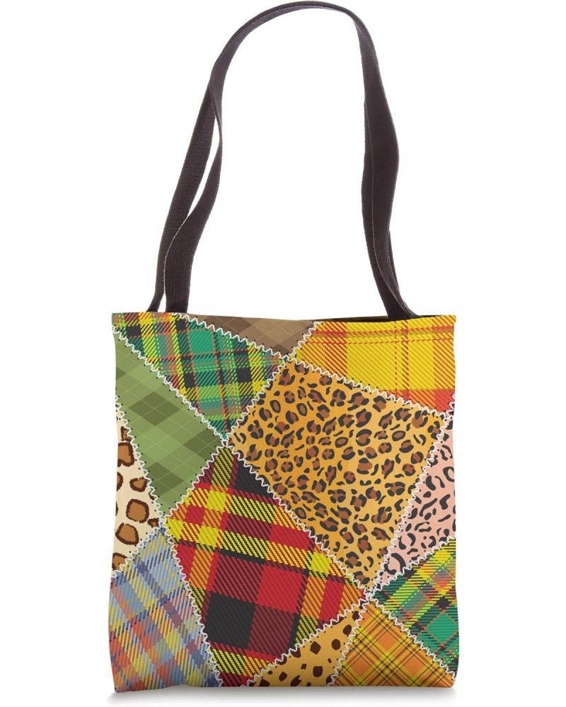 Leopard Print Buffalo Plaid Patchwork Quilt Type Needlework Tote Bag $11.76 Totes