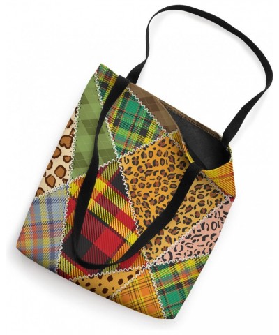 Leopard Print Buffalo Plaid Patchwork Quilt Type Needlework Tote Bag $11.76 Totes