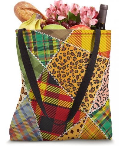 Leopard Print Buffalo Plaid Patchwork Quilt Type Needlework Tote Bag $11.76 Totes