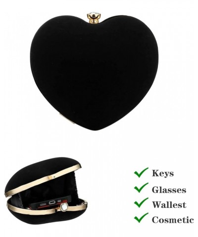 Womens Velour Heart Clutch Bag Vintage Shoulder Handbag Ladies Elegant Purse for Wedding Evening Black $12.18 Evening Bags