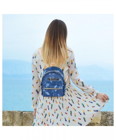 Blue Leaf Print Custom Mini Backpack Purse for Women Personalized Fashion Leather Small Backpack Shoulder Handbag Travel Bag ...