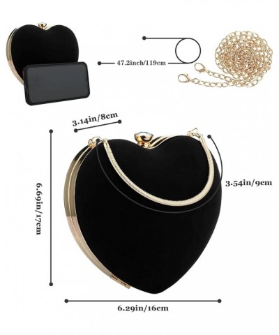 Womens Velour Heart Clutch Bag Vintage Shoulder Handbag Ladies Elegant Purse for Wedding Evening Black $12.18 Evening Bags