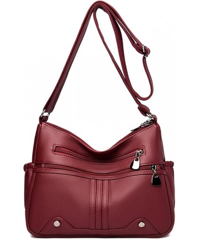 Crossbody Bag for Women Soft PU Leather Shoulder Handbag Multi Pocketbook for Women Ladies Wine Red $12.40 Crossbody Bags