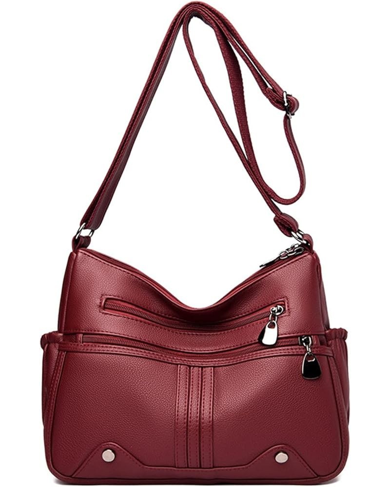 Crossbody Bag for Women Soft PU Leather Shoulder Handbag Multi Pocketbook for Women Ladies Wine Red $12.40 Crossbody Bags