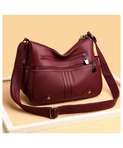 Crossbody Bag for Women Soft PU Leather Shoulder Handbag Multi Pocketbook for Women Ladies Wine Red $12.40 Crossbody Bags