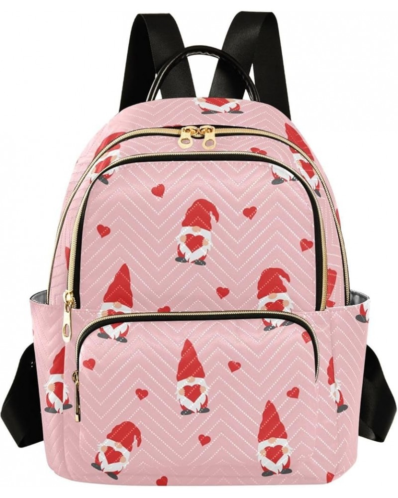 Cute Valentines Gnomes Mini Backpack Purse for Women, Red Heart Romantic Travel Backpack Fashion Backpack Lightweight Shoulde...