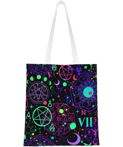 Lovely Cartoon Witchcraft Cat Skull Single Shoulder Fashion Canvas Tote Shopping Bags Handbags For Men And Women Magical Brig...