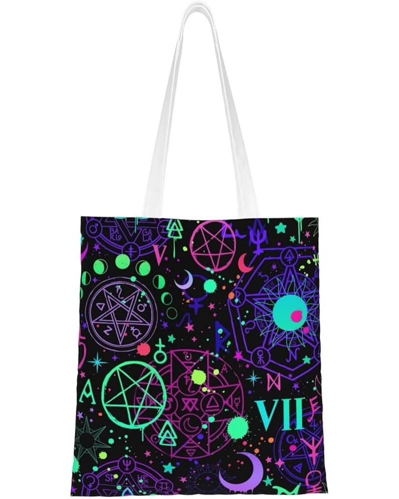 Lovely Cartoon Witchcraft Cat Skull Single Shoulder Fashion Canvas Tote Shopping Bags Handbags For Men And Women Magical Brig...