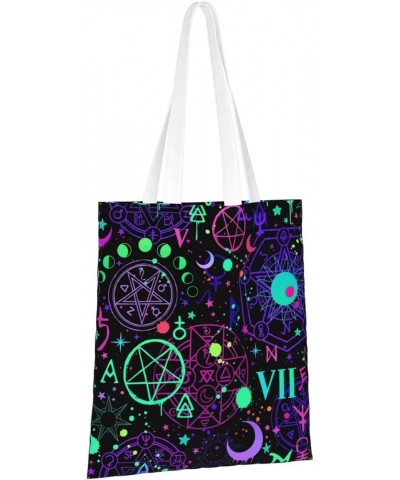 Lovely Cartoon Witchcraft Cat Skull Single Shoulder Fashion Canvas Tote Shopping Bags Handbags For Men And Women Magical Brig...