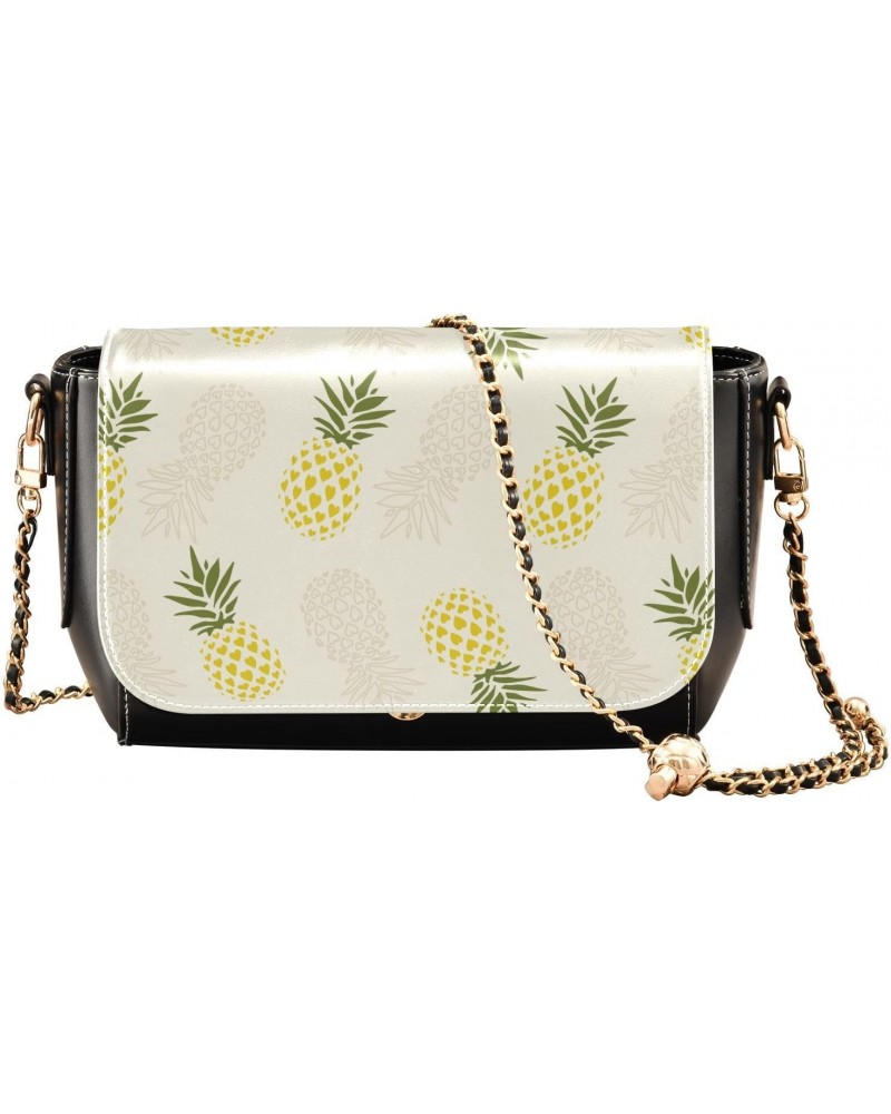 Chain Bag Pineapple Yellow Fruits Small Crossbody Bag PU Leather Shoulder Bag $23.99 Shoulder Bags