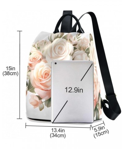 Pink-white Roses Travel Backpack Purse for Women Multipurpose Design Ladies Fashion Bag with Pompom $21.99 Backpacks