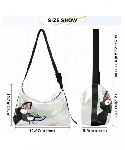 Black Cat Cute Hobo Crossbody Bags for Women Leather Large Shoulder Bag Cross Body Spring Flower Kitty Trendy Womens Tote Bag...