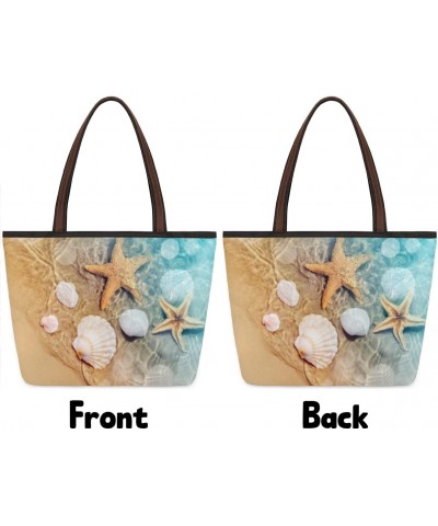 Starfish And Seashell In Sea Water Large Tote Bag For Women Shoulder Handbags with Zippper Top Handle Satchel Bags for Shoppi...