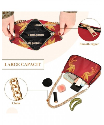 Chinese Phoenix Gold Red Small Chain Shoulder Bag for Women Travel Hobo Tote Handbag Clutch Purse with Zipper $13.50 Totes