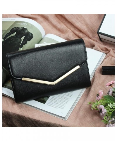 Clutch Purse Evening Bag for Women，Envelope Handbag With Detachable Chain Black-1 $11.87 Evening Bags