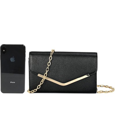 Clutch Purse Evening Bag for Women，Envelope Handbag With Detachable Chain Black-1 $11.87 Evening Bags