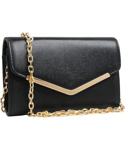 Clutch Purse Evening Bag for Women，Envelope Handbag With Detachable Chain Black-1 $11.87 Evening Bags