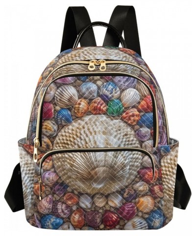 Women's Small Fashion Backpack Colorful Seashell Collection Print Ladies Travel Daypack Aesthetic Shoulder Bag 10.2×5.1×12.5 ...