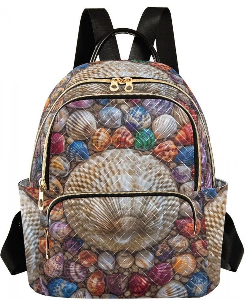 Women's Small Fashion Backpack Colorful Seashell Collection Print Ladies Travel Daypack Aesthetic Shoulder Bag 10.2×5.1×12.5 ...