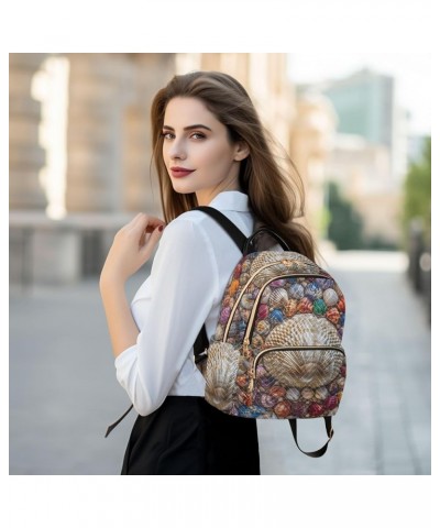 Women's Small Fashion Backpack Colorful Seashell Collection Print Ladies Travel Daypack Aesthetic Shoulder Bag 10.2×5.1×12.5 ...