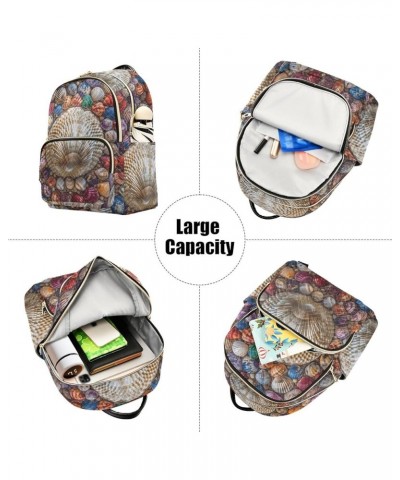 Women's Small Fashion Backpack Colorful Seashell Collection Print Ladies Travel Daypack Aesthetic Shoulder Bag 10.2×5.1×12.5 ...