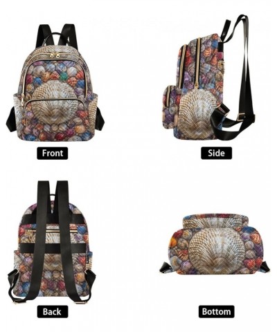 Women's Small Fashion Backpack Colorful Seashell Collection Print Ladies Travel Daypack Aesthetic Shoulder Bag 10.2×5.1×12.5 ...