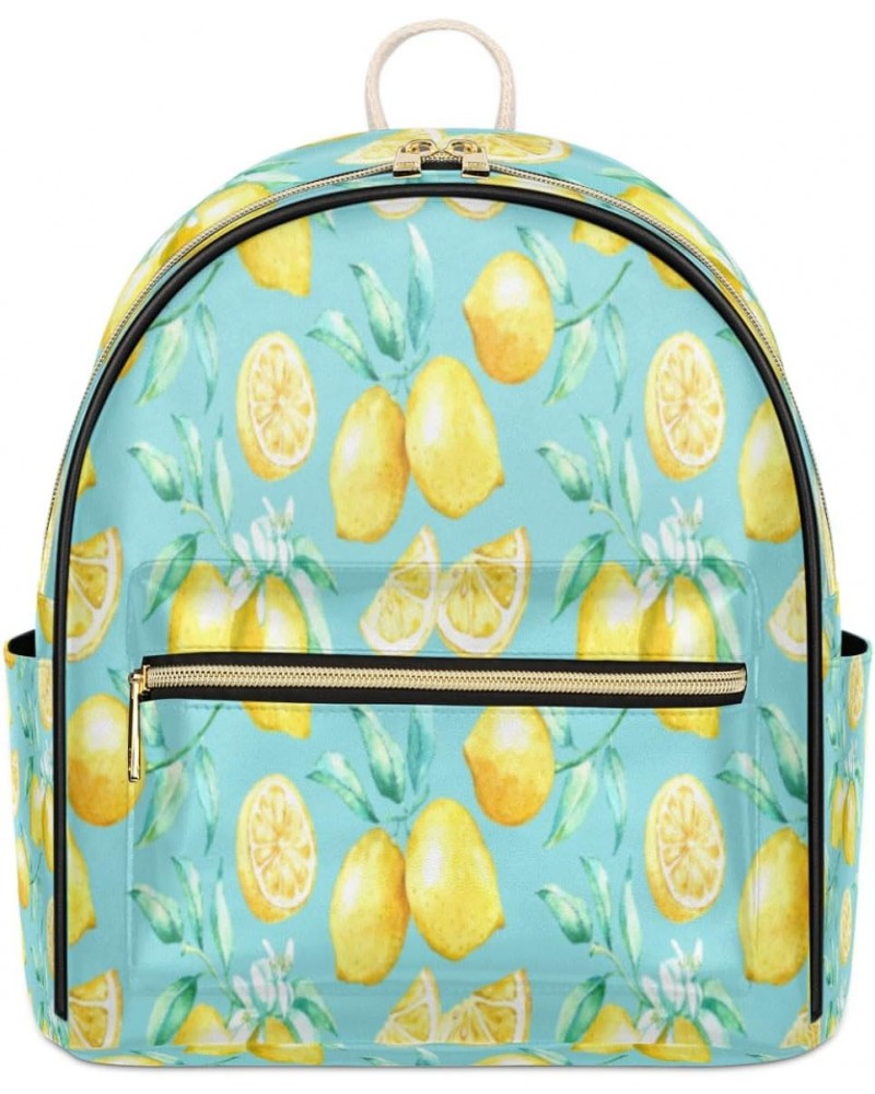 Watercolor Lemon Mini Backpack Purse for Women Teen Girls, Lemon Blue Leaves Leather Small Backpack Lightweight Casual Travel...