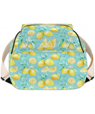 Watercolor Lemon Mini Backpack Purse for Women Teen Girls, Lemon Blue Leaves Leather Small Backpack Lightweight Casual Travel...