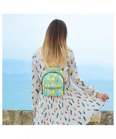 Watercolor Lemon Mini Backpack Purse for Women Teen Girls, Lemon Blue Leaves Leather Small Backpack Lightweight Casual Travel...