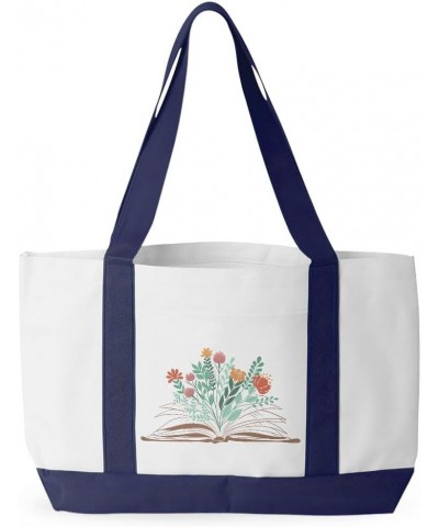 Comfort Colors Flower Cruiser Tote Bag - Book Lover Gift - Book Bag White Navy $15.18 Totes