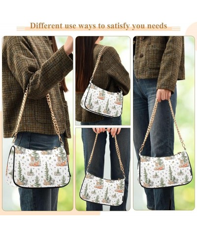 Blooming Pink Flowers Dressy Purses Hobo Trendy Bag Women Small Handbags Chain Shoulder Bags Formal Deer Winter Forest $17.09...