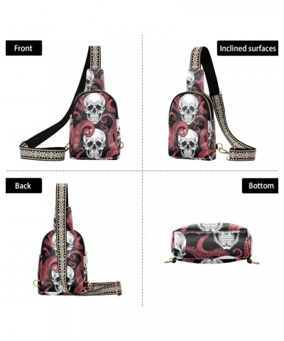 Skull Octopus Crossbody Sling Bag for Women Men Leather Chest Bags Purse Adjustable Cross Body Daypack for Outdoors Travel Wo...