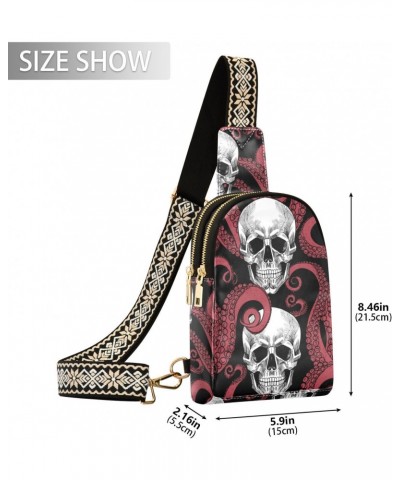 Skull Octopus Crossbody Sling Bag for Women Men Leather Chest Bags Purse Adjustable Cross Body Daypack for Outdoors Travel Wo...