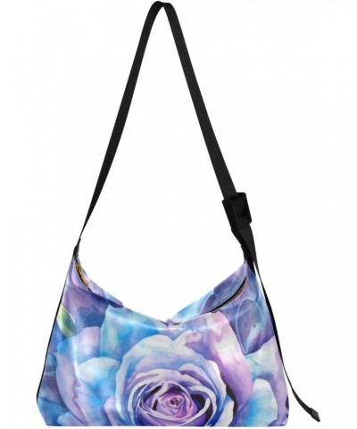 Watercolor Rose Blue Shoulder Bag for Women Waterproof PU Leather Hobo Bags Crossbody Purse with Zipper Closure $13.53 Should...