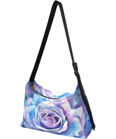 Watercolor Rose Blue Shoulder Bag for Women Waterproof PU Leather Hobo Bags Crossbody Purse with Zipper Closure $13.53 Should...