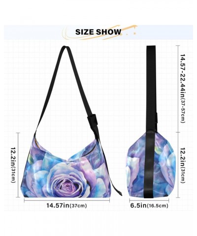 Watercolor Rose Blue Shoulder Bag for Women Waterproof PU Leather Hobo Bags Crossbody Purse with Zipper Closure $13.53 Should...