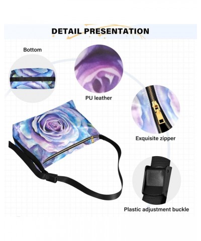 Watercolor Rose Blue Shoulder Bag for Women Waterproof PU Leather Hobo Bags Crossbody Purse with Zipper Closure $13.53 Should...