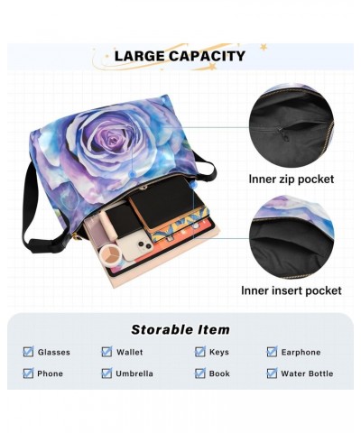 Watercolor Rose Blue Shoulder Bag for Women Waterproof PU Leather Hobo Bags Crossbody Purse with Zipper Closure $13.53 Should...