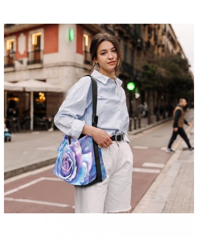 Watercolor Rose Blue Shoulder Bag for Women Waterproof PU Leather Hobo Bags Crossbody Purse with Zipper Closure $13.53 Should...