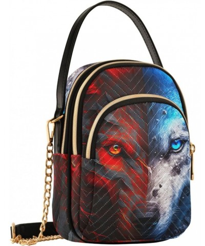 Pattern Fire Ice Wolf Face Crossbody Shoulder Bags for Women, Compact Fashion Sling Bag with Chain Strap Top handle for Eveni...