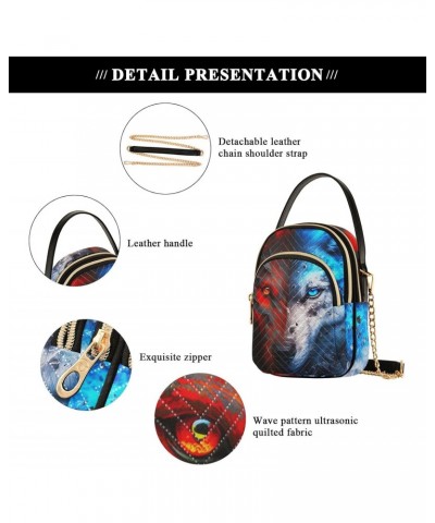 Pattern Fire Ice Wolf Face Crossbody Shoulder Bags for Women, Compact Fashion Sling Bag with Chain Strap Top handle for Eveni...