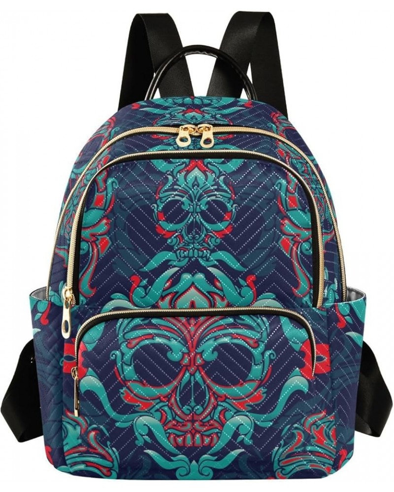 Green Sugar Skull Halloween Mini Backpack Purse for Women Travel Bag Fashion Daypack Back Pack Shoulder Bag Multicolor Medium...