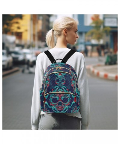 Green Sugar Skull Halloween Mini Backpack Purse for Women Travel Bag Fashion Daypack Back Pack Shoulder Bag Multicolor Medium...