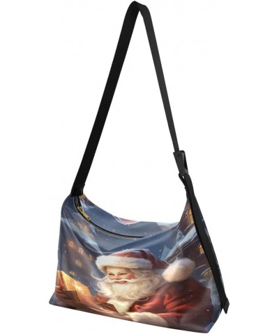 Happy Santa Claus Merry Christmas Women's Leather Hobo Handbag Shoulder Bag Crossbody Casual Large Tote Bag Purse $19.79 Totes