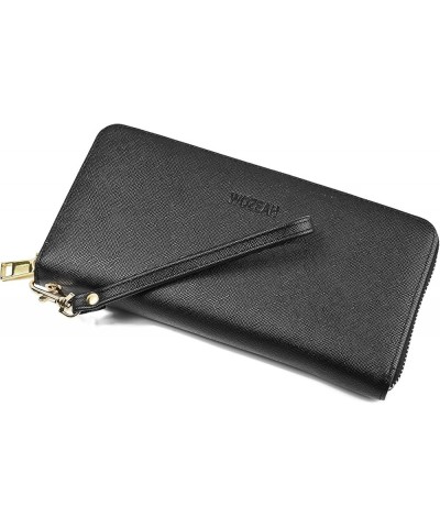 Women's RFID Blocking PU Leather Zip Around Wallet Clutch Large Travel Purse Black $13.43 Wallets